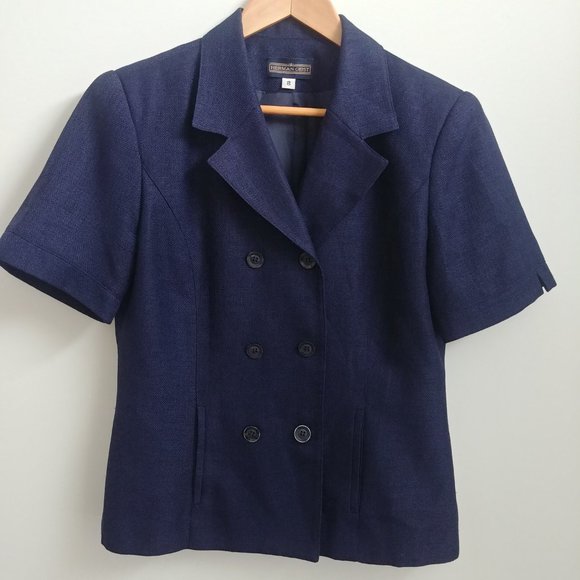 Vintage Herman Geist mod navy blue little skirt suit navy blue size 8 - Picture 2 of 16